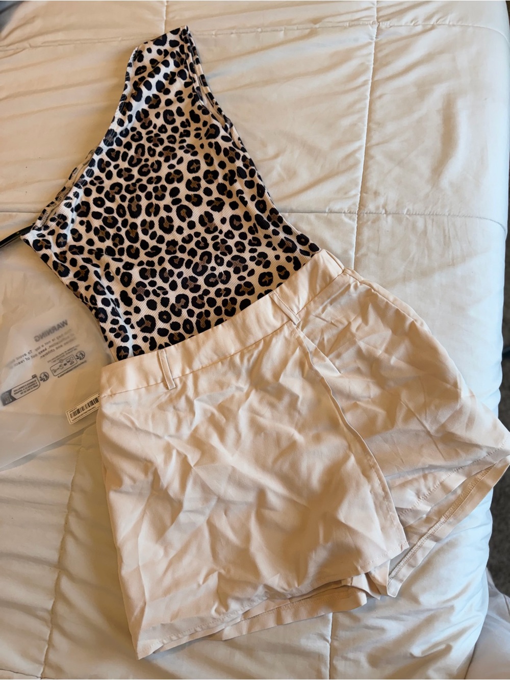 Leopard Print tops with Cream High-Waist Shorts